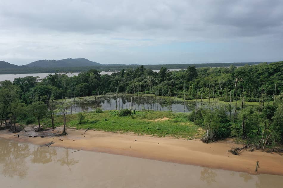 Vue aérienne (drone) de la zone humide et de la plage à la Pointe Liberté.