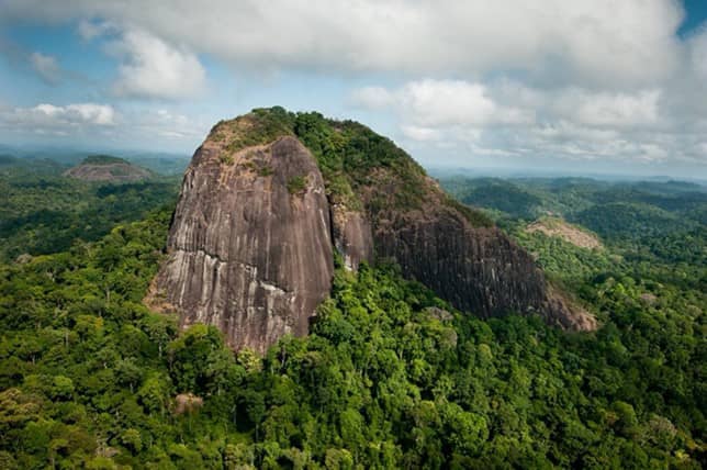 Vue aérienne (hélicoptère) du Pic Coudreau dans le Parc Amazonien de Guyane.